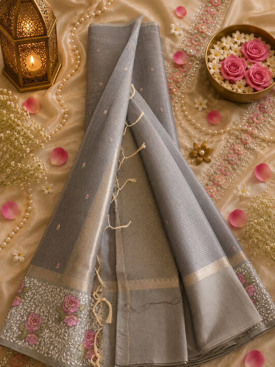 Tissue linen saree