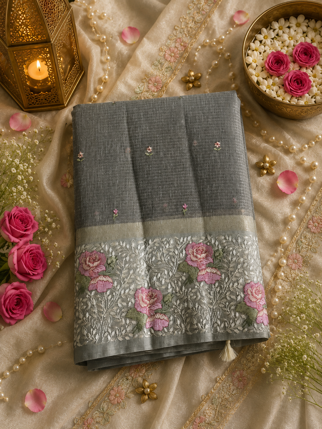 Tissue linen saree